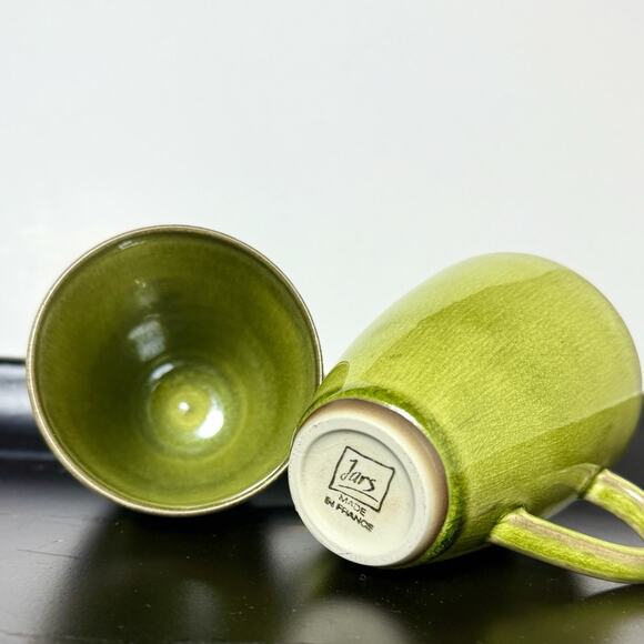Jars Tourron Tilleul Avocado Green Mugs Set of 2 Made in France French Country - Picture 3 of 14
